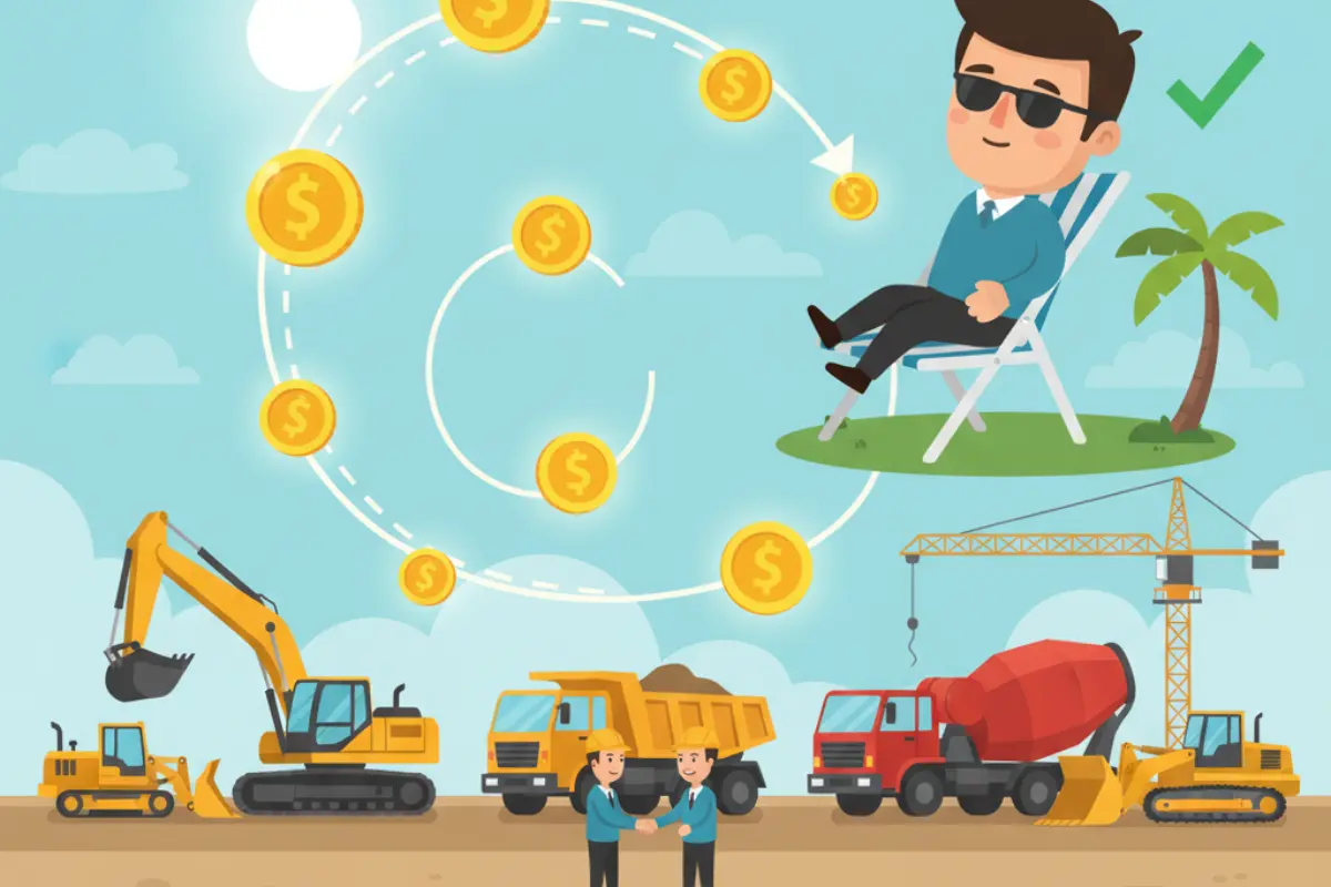 Чоловік у сонячних окулярах відпочиває поки працює пасивний дохід