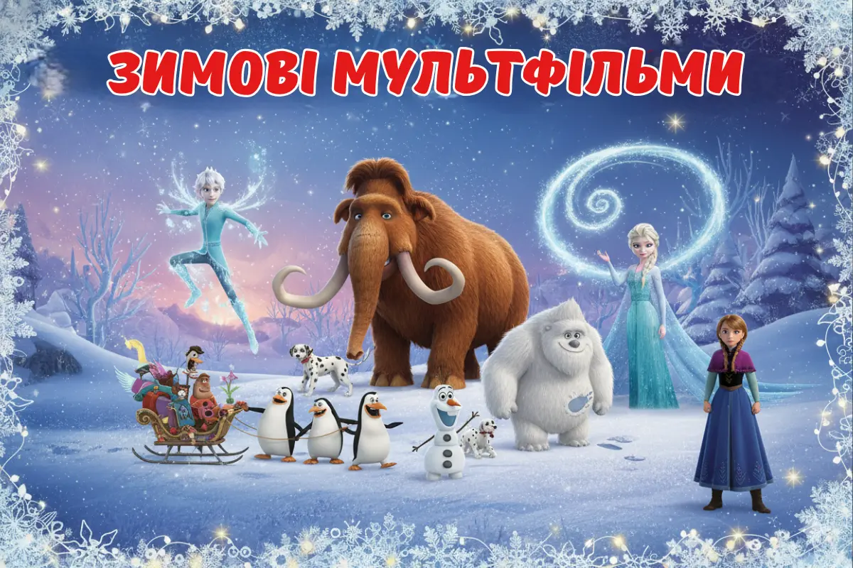 На снігу герої з різних мультфільмів