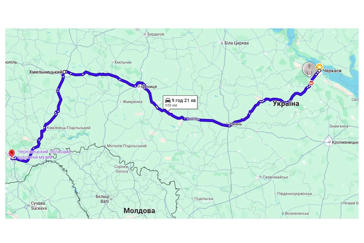 Скриншот з карти гугл з маршрутом
