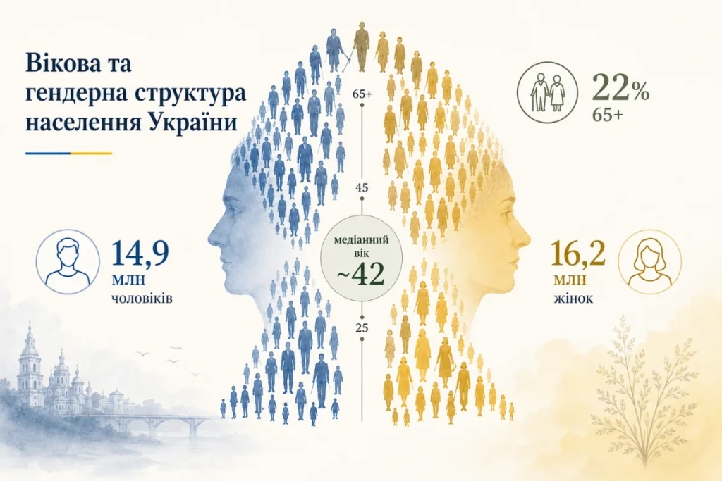 Інфографіка про вікову та гендерну структуру населення України