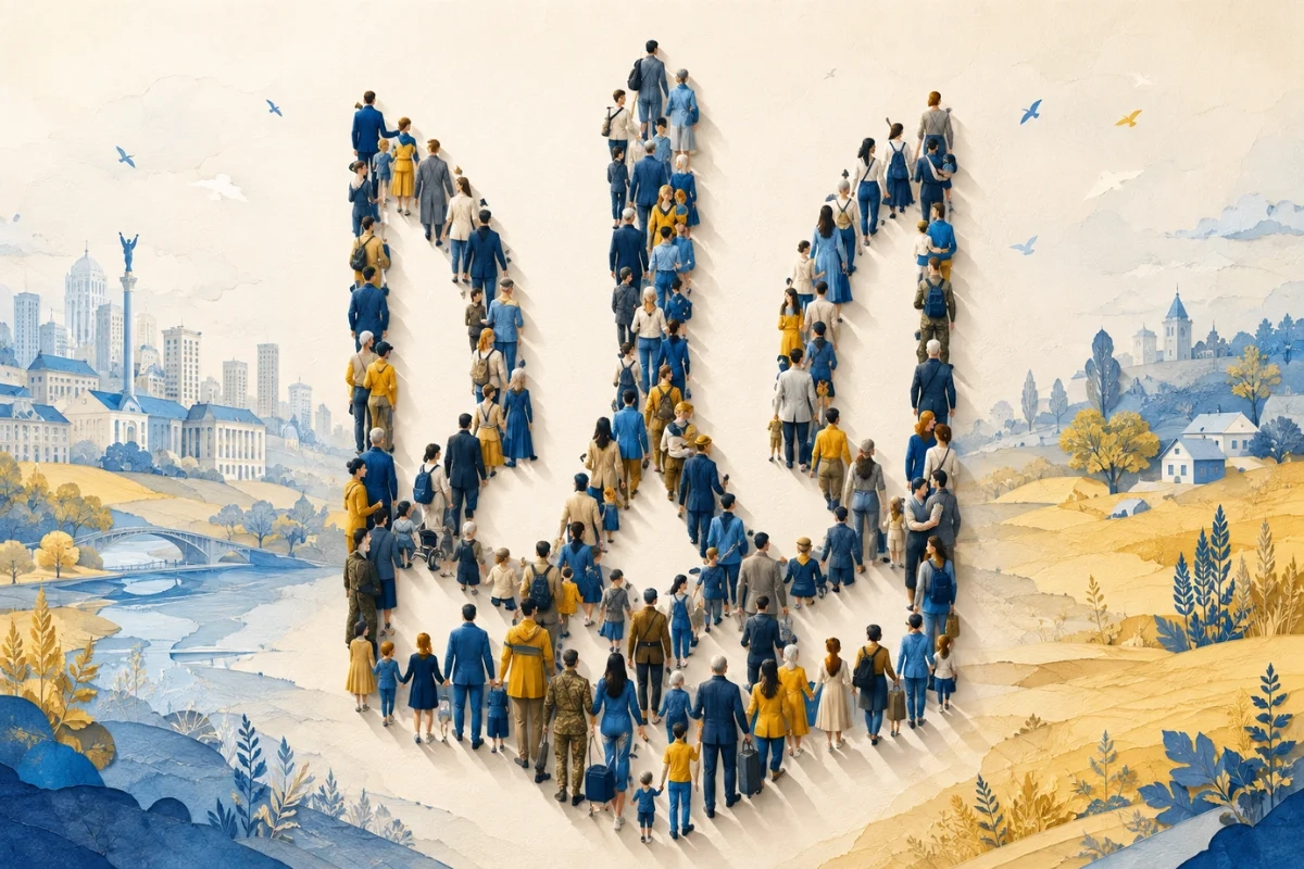 image2_result Люди різного віку утворюють великий тризуб на тлі українських міст і сіл