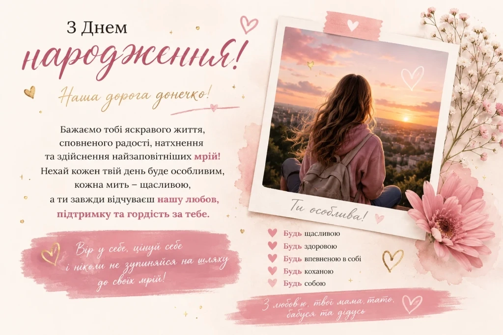 Привітальна листівка від батьків дівчинки
