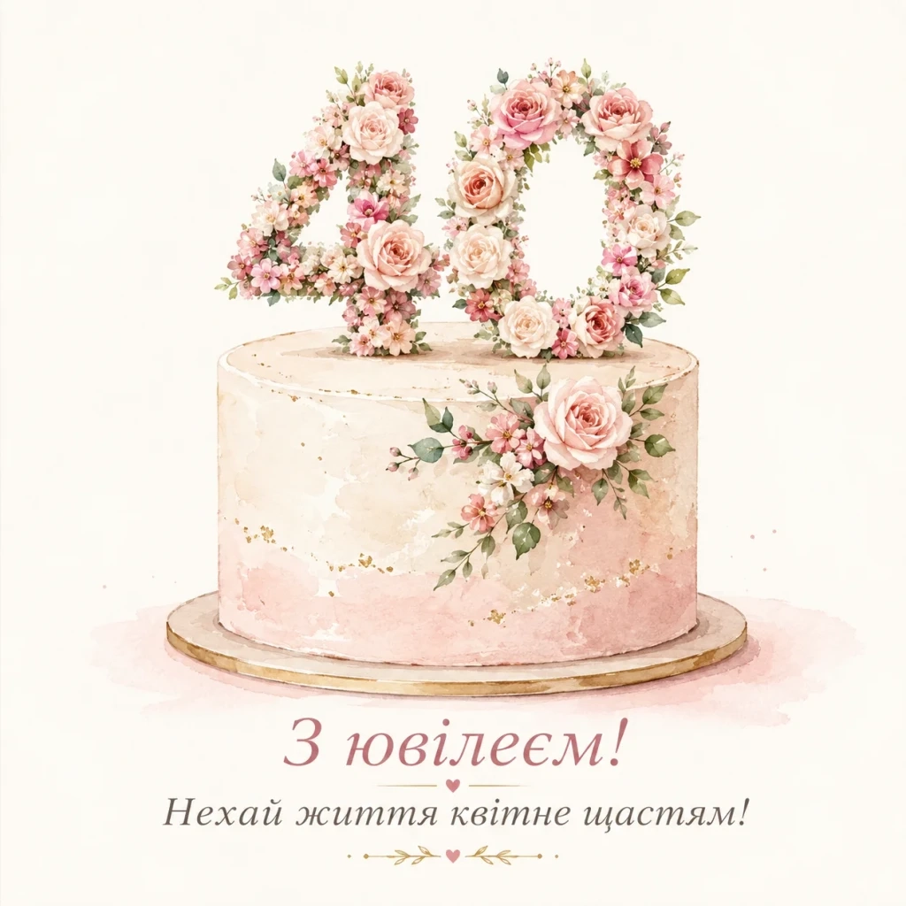 Торт із цифрою 40 у квітах