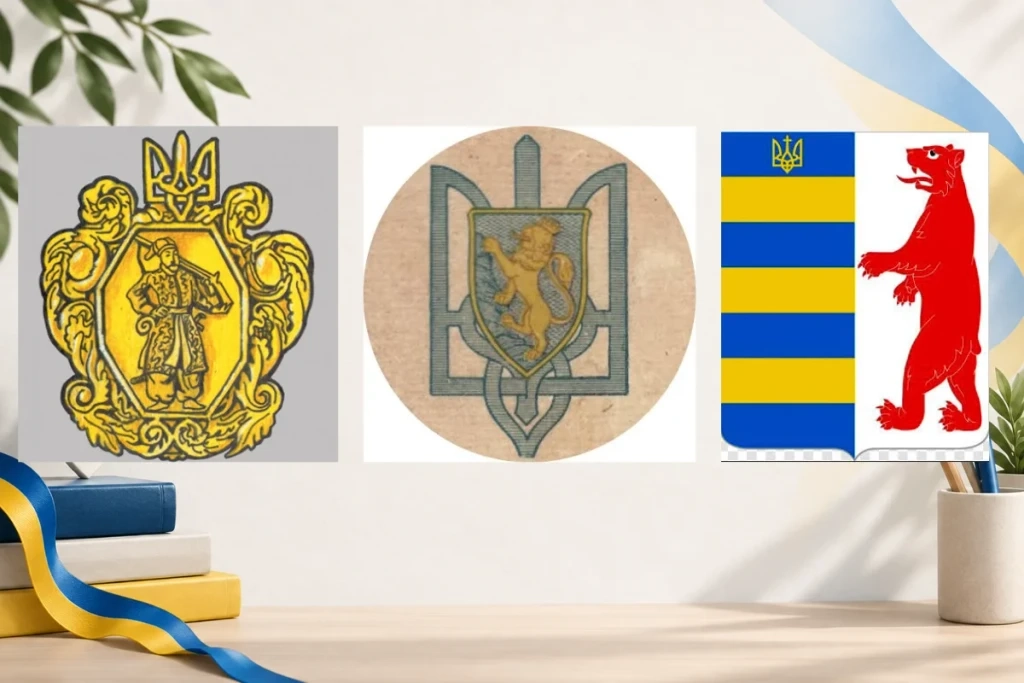 Колаж зі старими варіантами української символіки